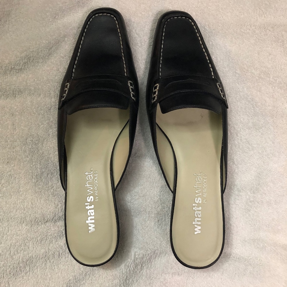 What's What Casey Mule, Black w/white stitching, Size 9.5
